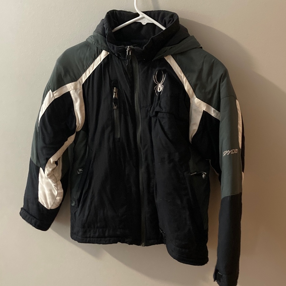Boys Spyder Black and White Jacket with Green Accents size 12